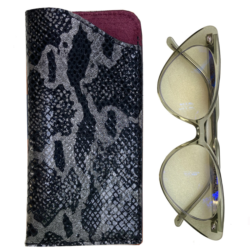 Eyeglass Case - Black & Silver Snake