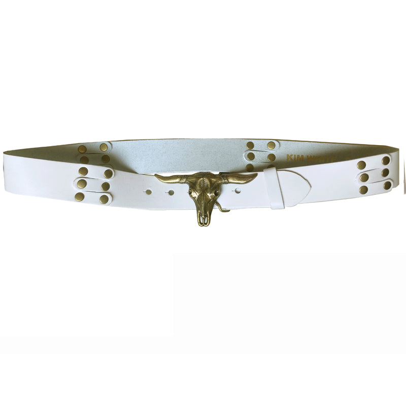 Steer Belt - White with Antique Brass