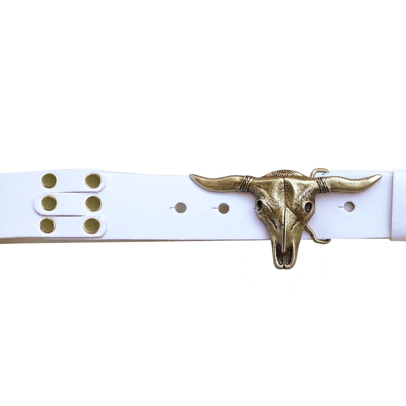 Steer Belt - White with Antique Brass