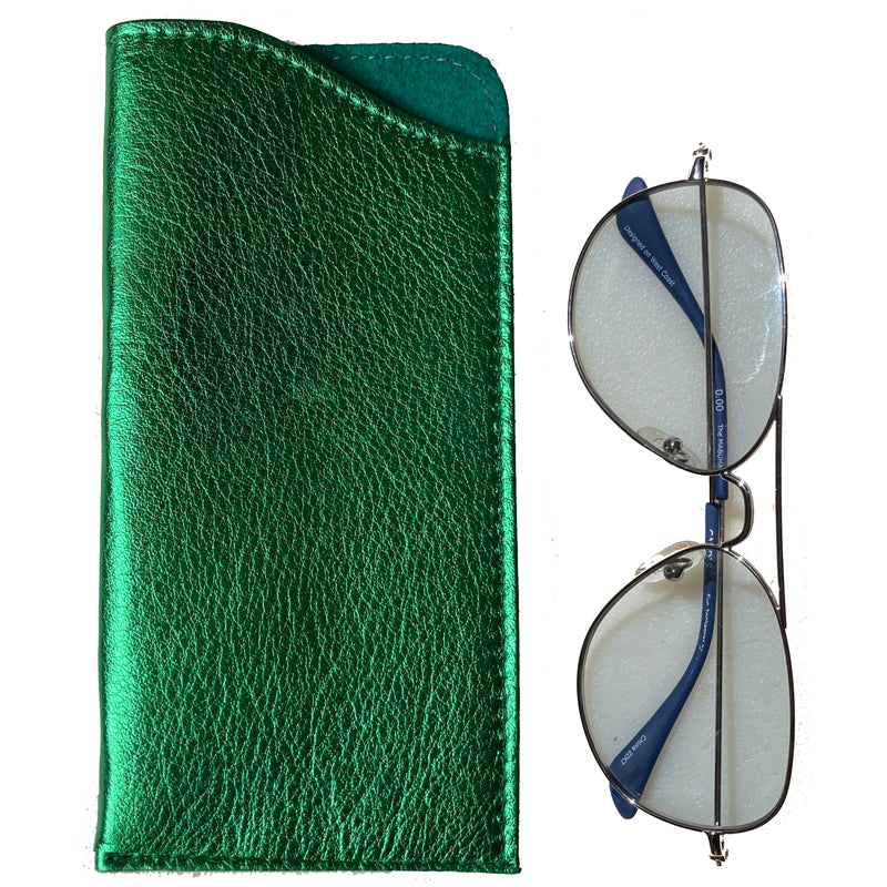 Eyeglass Case -Green Metallic Leather