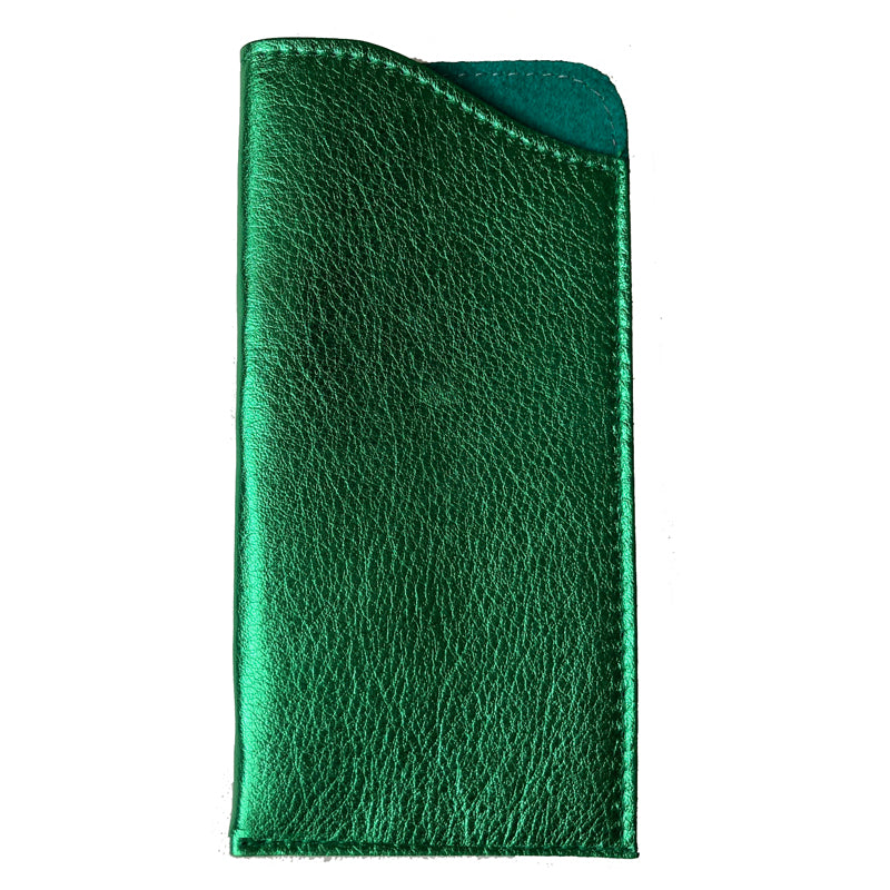 Eyeglass Case -Green Metallic Leather