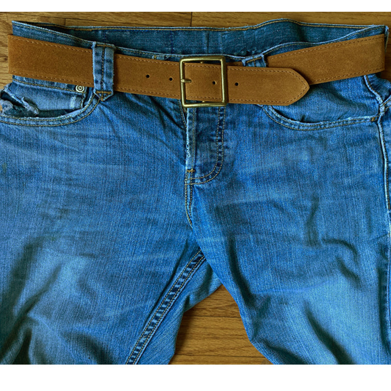 Thin Square Buckle - Saddle Suede