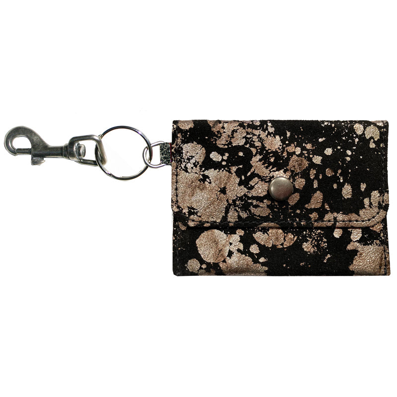 Coin Purse Key Chain - Black Metallic Splash