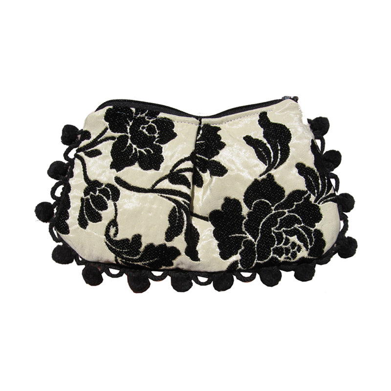 Black Roses Pom Pom Bag