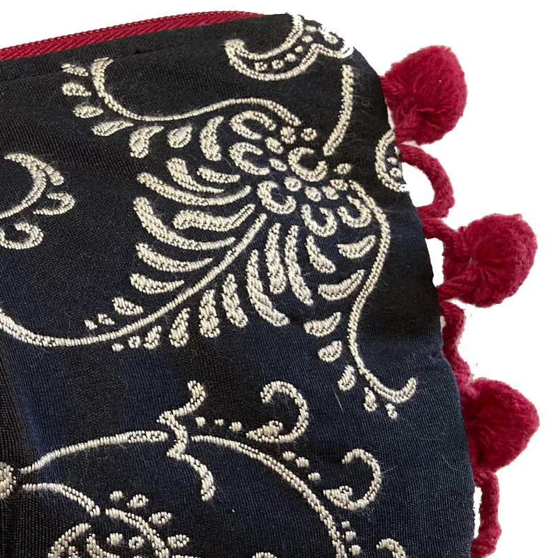 Black & White Floral Pom Pom Bag