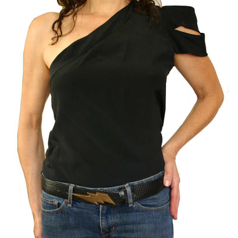 Lightning Bolt Belt - Black with Antique Nickel Buckle