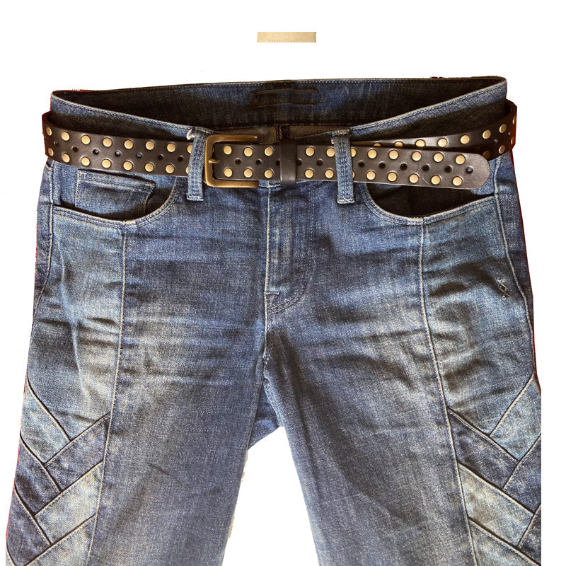 Skinny Studded Belt - Cognac