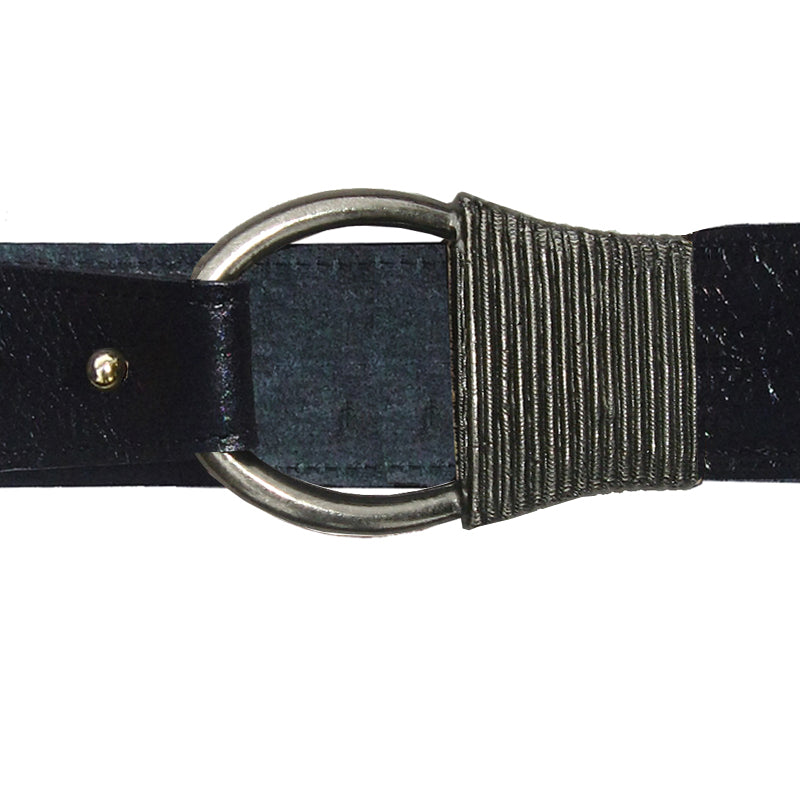 Cast Rope Belt Black Leather with Antique Nickel Buckle