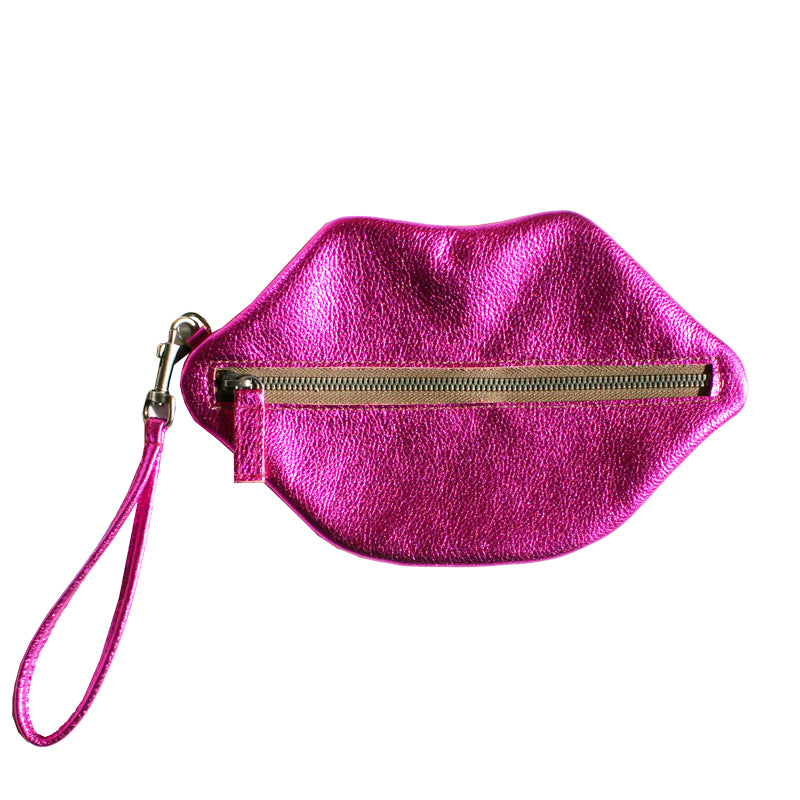 Kiss Wristlet - Hot Pink Metallic