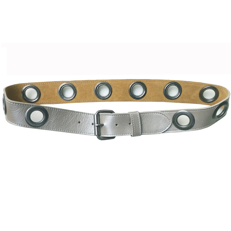Grommet Belt - Cream wAntique Nickel