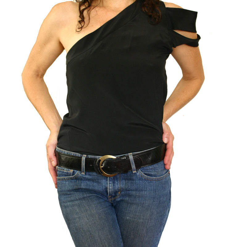 Leather-Tipped Belt - Black wAntique Brass