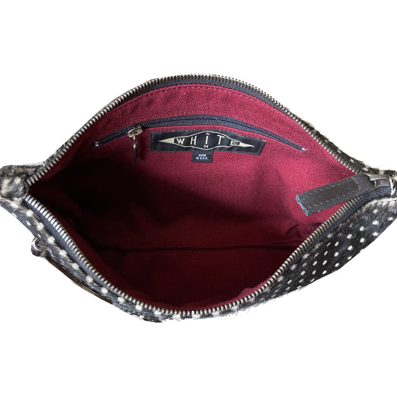 Ring Clutch - Black & White Polka Dot Fur