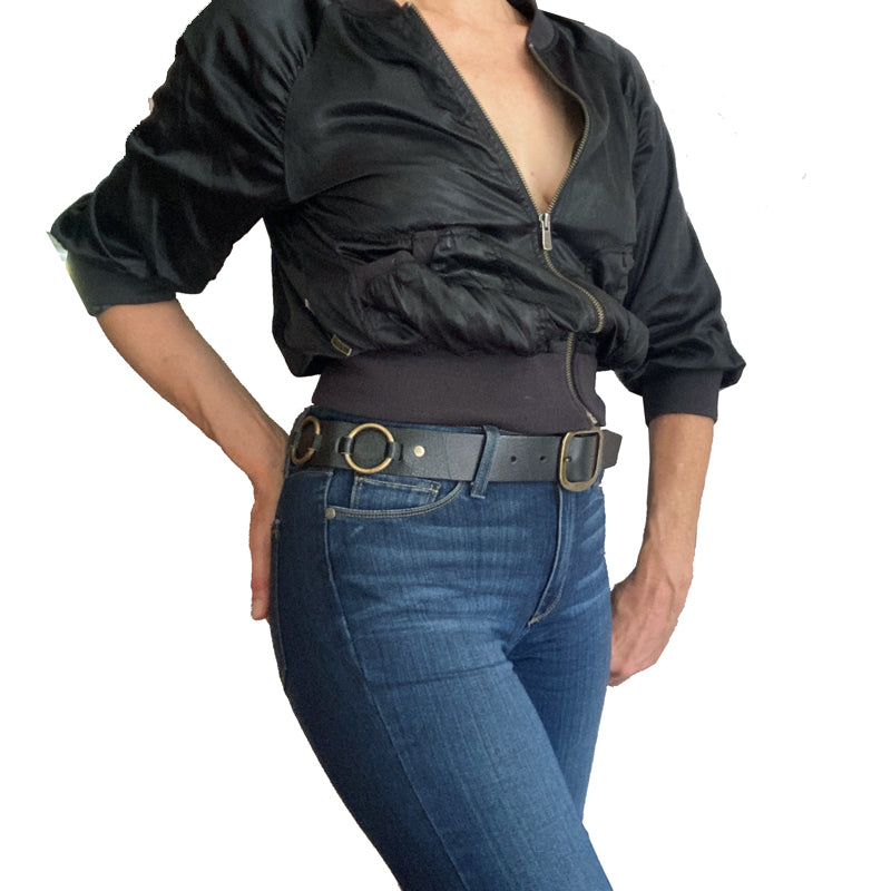 Ring-Around Belt - Black with Antique Brass