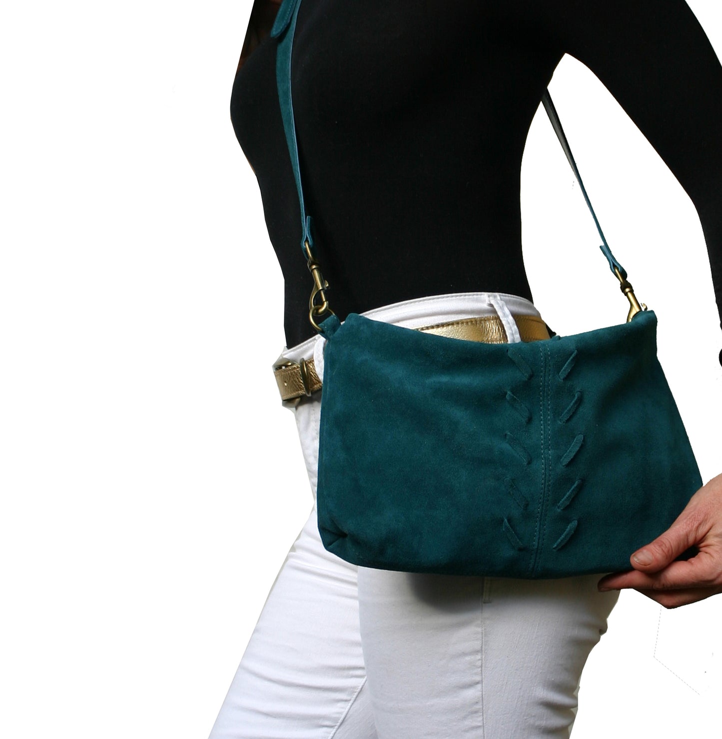 Laced Detail Bag - Teal Suede