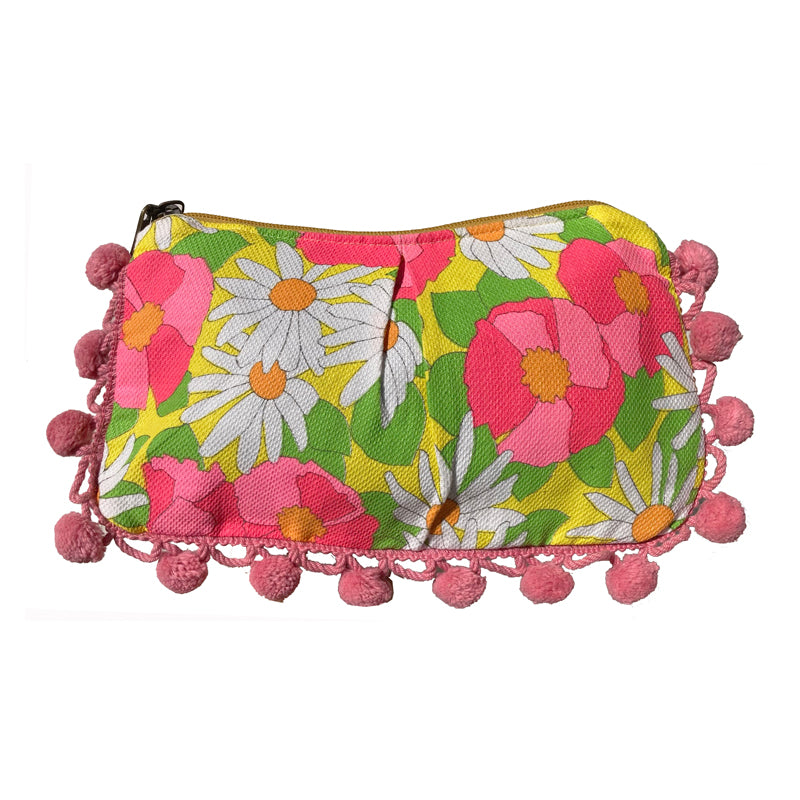 Vintage Daisy Floral Pom Pom Bag