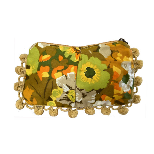 Golden Floral Pom Pom Bag