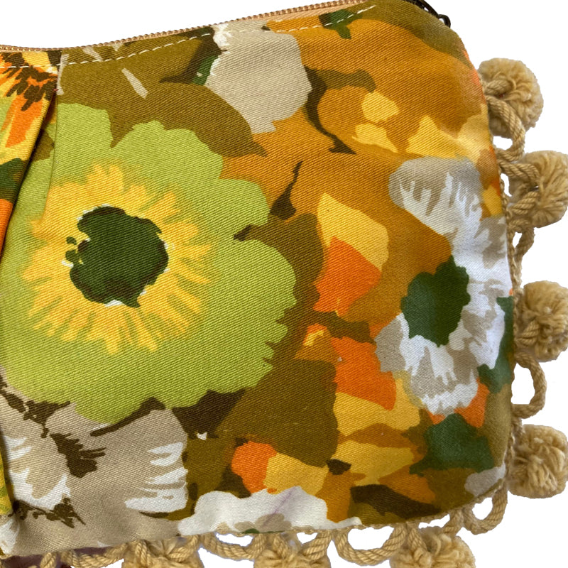 Golden Floral Pom Pom Bag