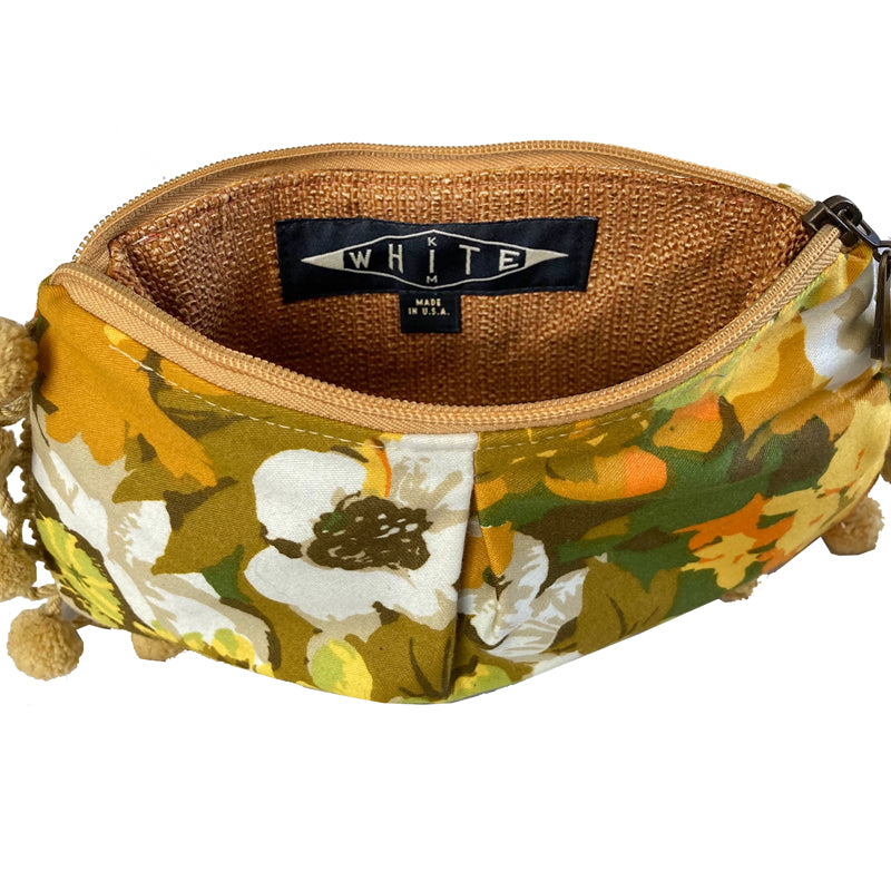 Golden Floral Pom Pom Bag