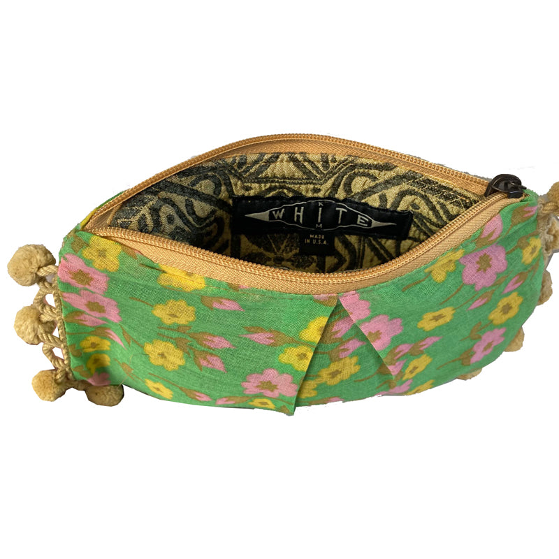 Tiny Green, Pink & Yellow Floral Pom Pom Bag