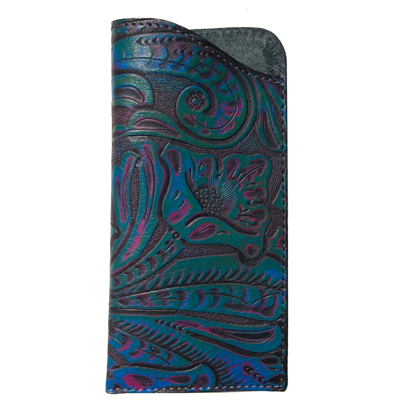 Eyeglass Case - Blue & Pink Tooled