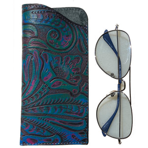 Eyeglass Case - Blue & Pink Tooled