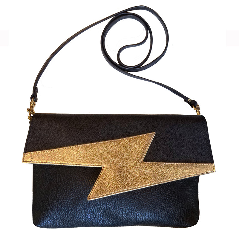 Lightning Bolt Bag - Black with Gold 2