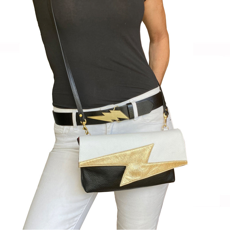 Lightning Bolt Bag - Black with Gold 2