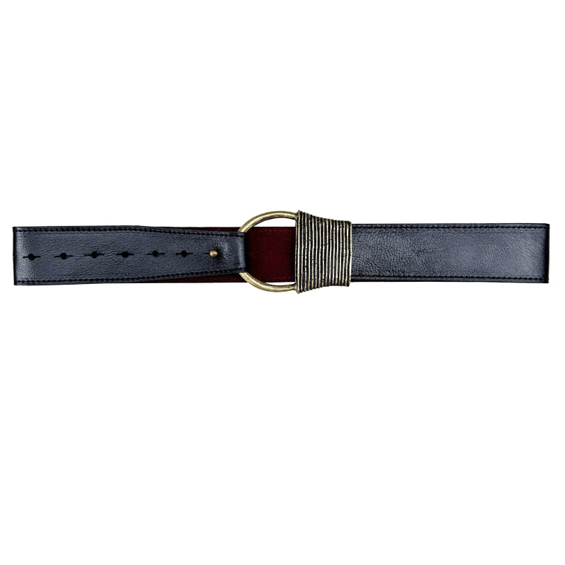 Cast Rope Belt - Black Leather with Antique Brass Buckle