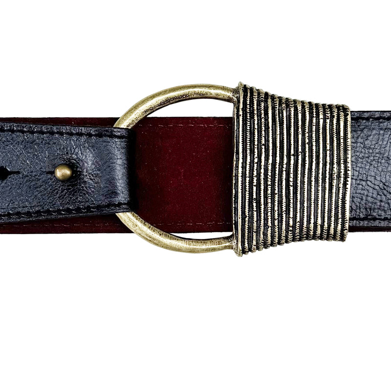 Cast Rope Belt - Black Leather with Antique Brass Buckle