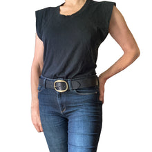 Load image into Gallery viewer, Heirloom Basic Belt - Dark Black with Antique Brass Buckle
