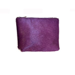 Small Leather Cosmetic Bag - Purple Fur