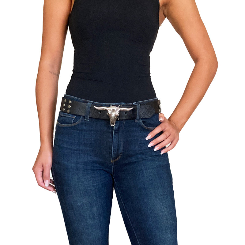 Steer Belt - Black with Antique Nickel