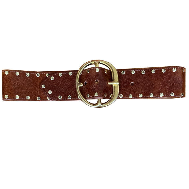 Chunky Studded Waist Belt - Cognac