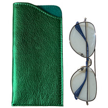 Load image into Gallery viewer, Eyeglass Case -Green Metallic Leather
