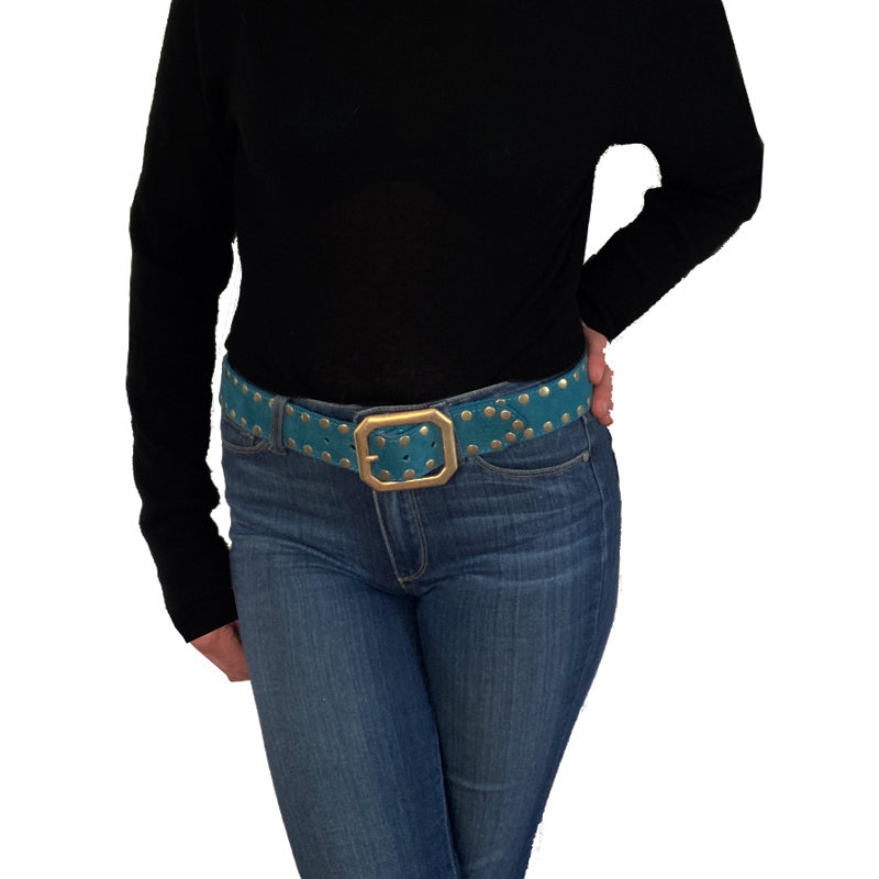 Squared Off Buckle - Teal Suede