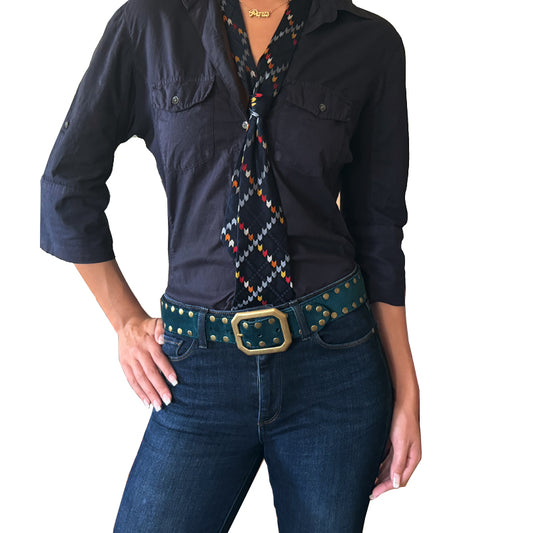 Squared Off Buckle - Teal Suede