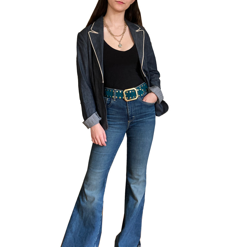 Squared Off Buckle - Teal Suede