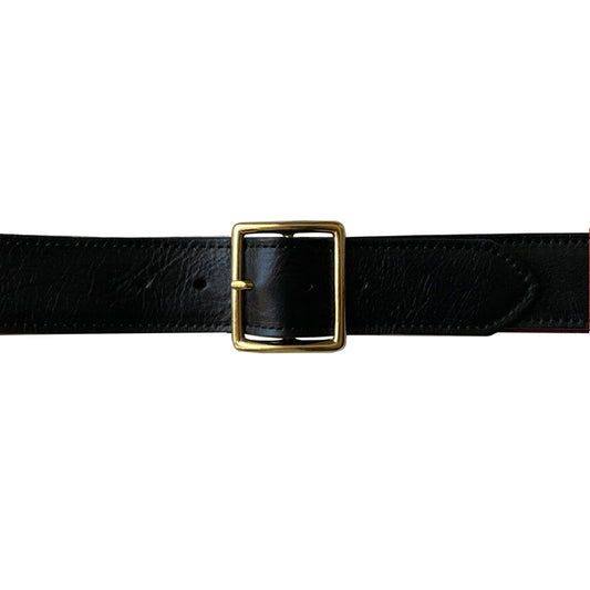 Thin Square Buckle - Black Leather