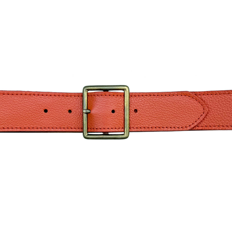 Thin Square Buckle - Orange Leather