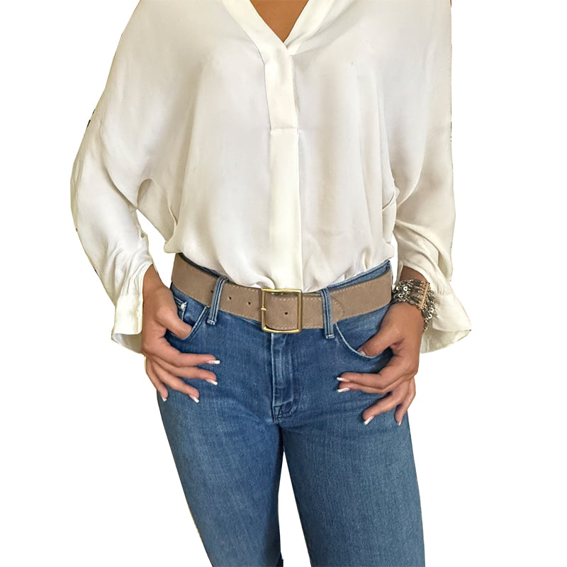 Thin Square Buckle - Tan Suede