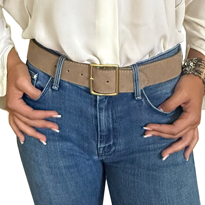 Thin Square Buckle - Tan Suede