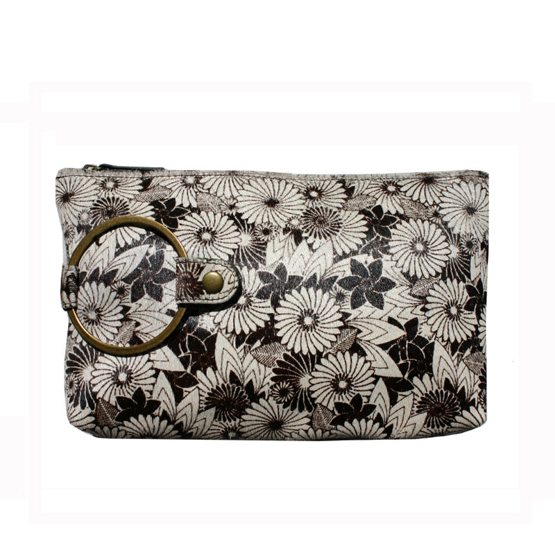 Ring Clutch - B&W Floral Printed Fur