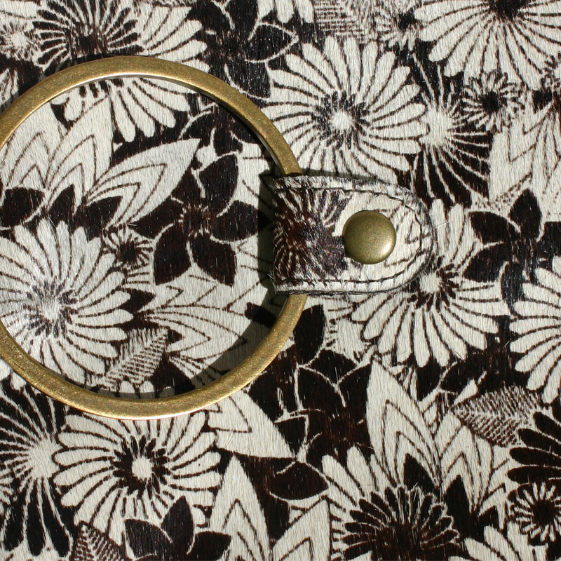 Ring Clutch - B&W Floral Printed Fur