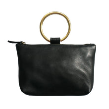 Load image into Gallery viewer, Ring Wristlet - Soft Black Leather with Brass
