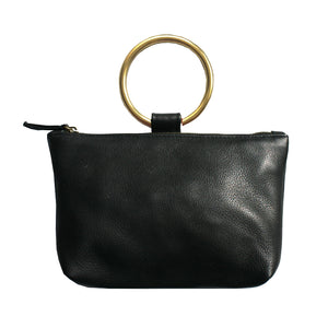 Ring Wristlet - Soft Black Leather with Brass