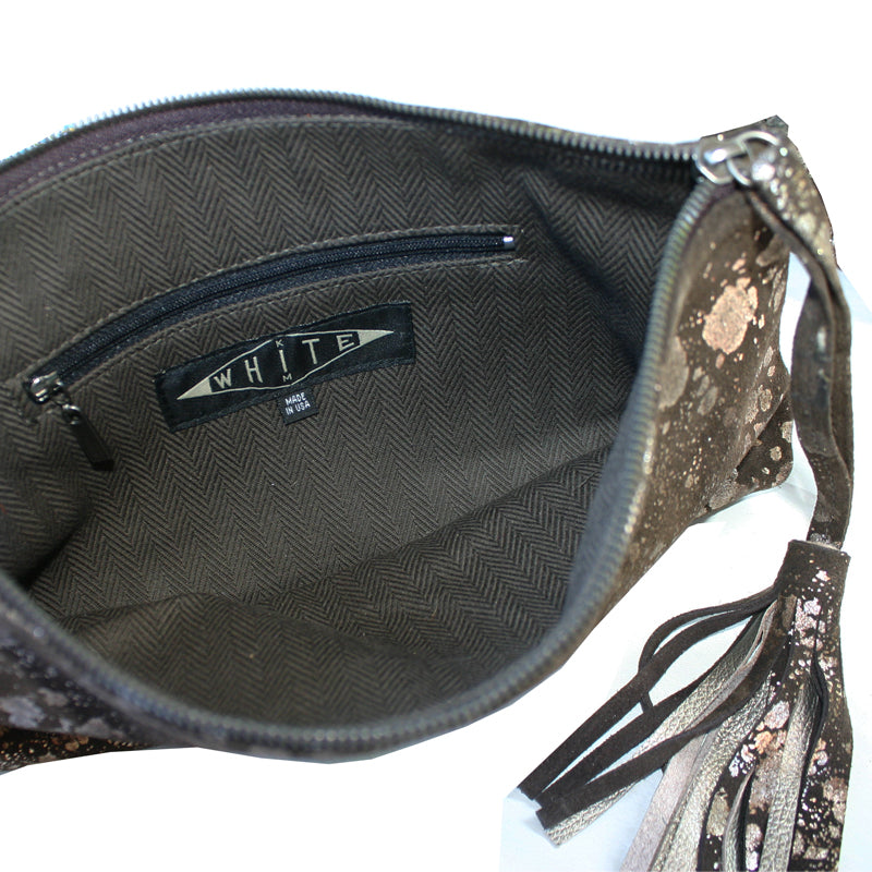 Large Tassel Clutch - Black Metallic Splash