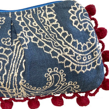 Load image into Gallery viewer, Blue wCream Embroidery Pom Pom Bag
