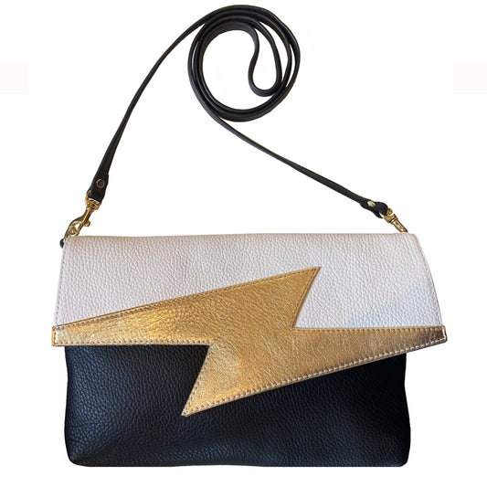 Lightning Bolt Bag - White with Gold