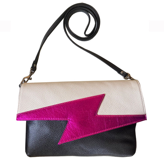 Lightning Bolt Bag - White with Hot Pink