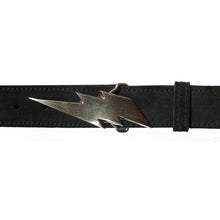 Load image into Gallery viewer, Lightning Bolt Belt - Black Suede wAntique Nickel
